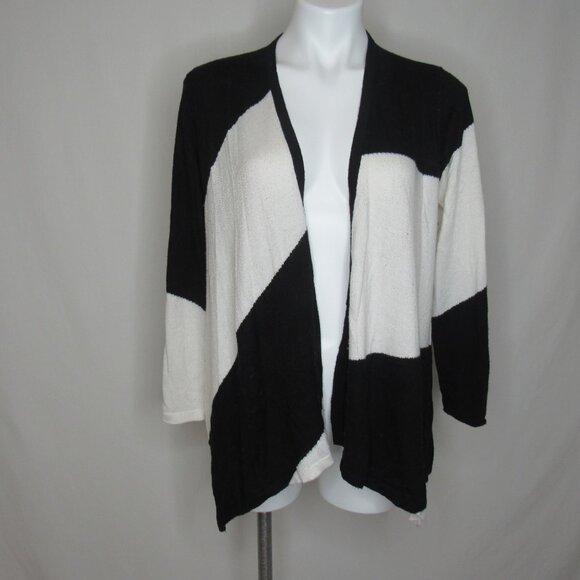 Chico's Touch of Cashmere Black White Colorblock Open Cardigan Women's 1 M - Picture 5 of 8